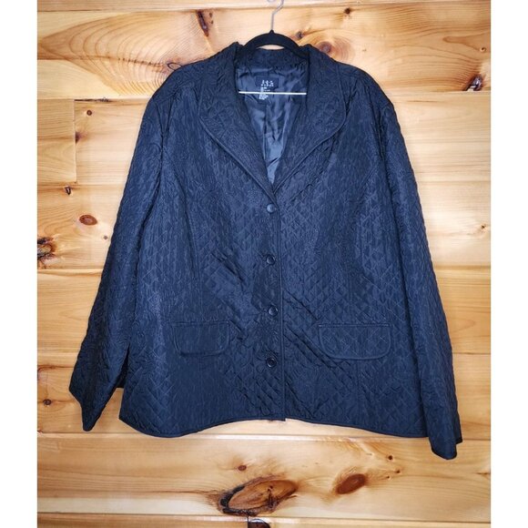 R.Q.T. Button-Front Quilted Jacket Womens Plus 3X Black Lightweight Embroidered - Picture 1 of 9